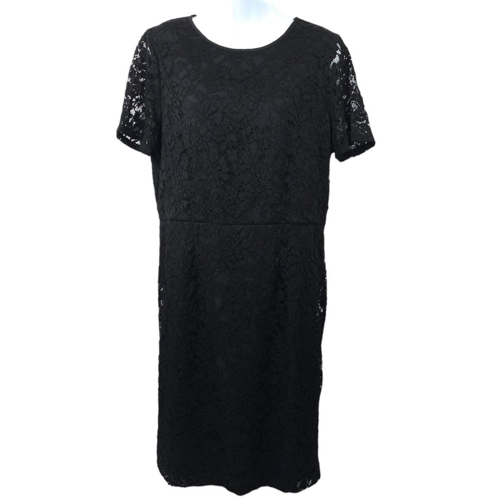 Liz Claiborne Lace Above Knee Dress Womens Size 10 Back Zip Lined Slit Black NEW